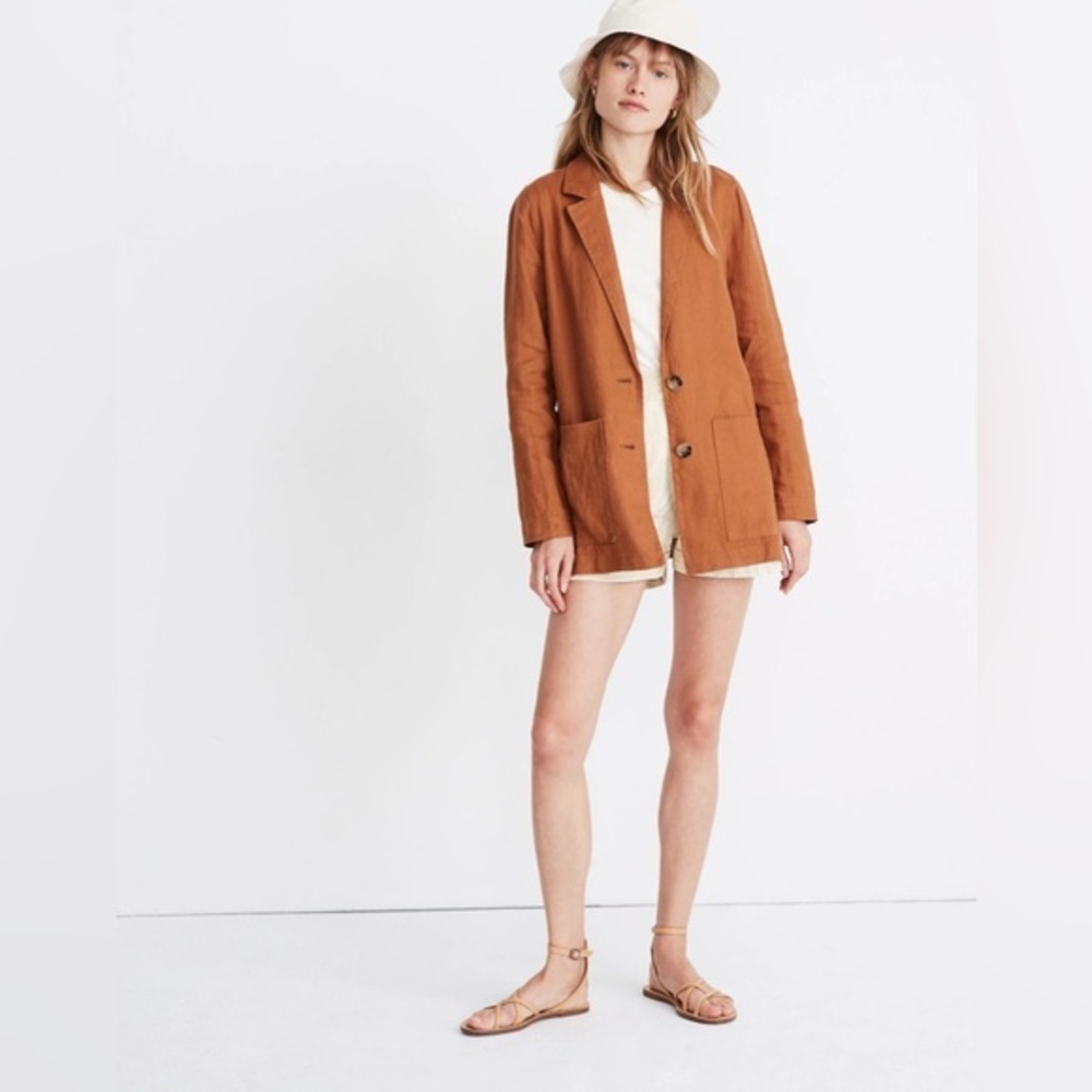NEW Madewell 100% Linen Warm Hickory Rust Brown Oversized Dorset Blazer
